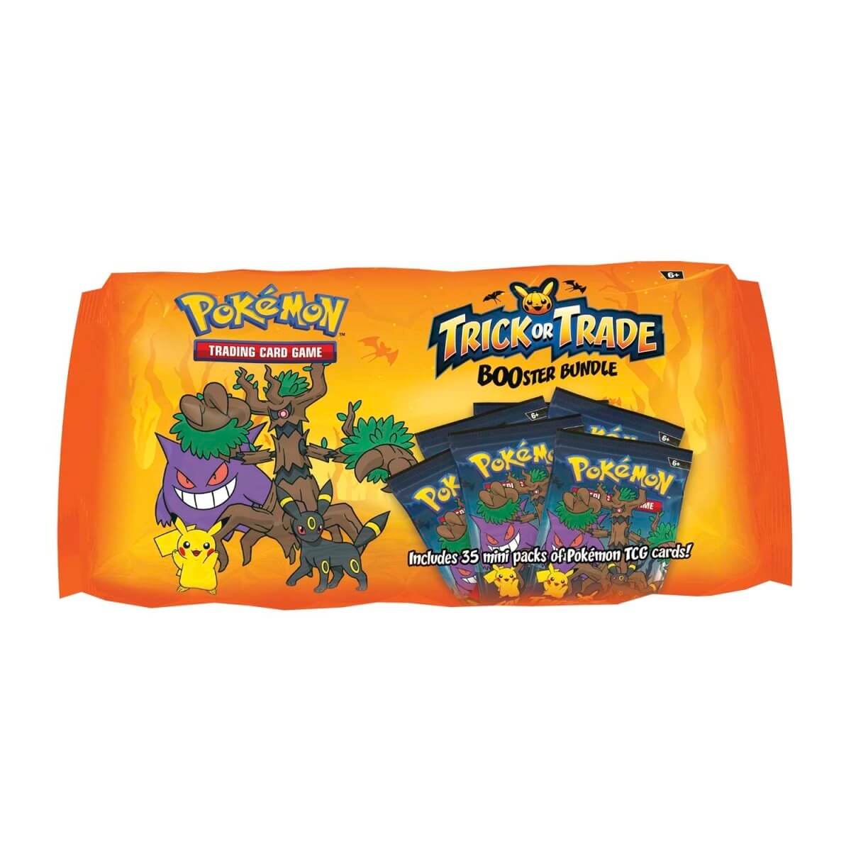 Pokémon Trick or Trade Halloween BOOster Bundle with mini booster packs, featuring spooky themed trading cards for Halloween 2024.