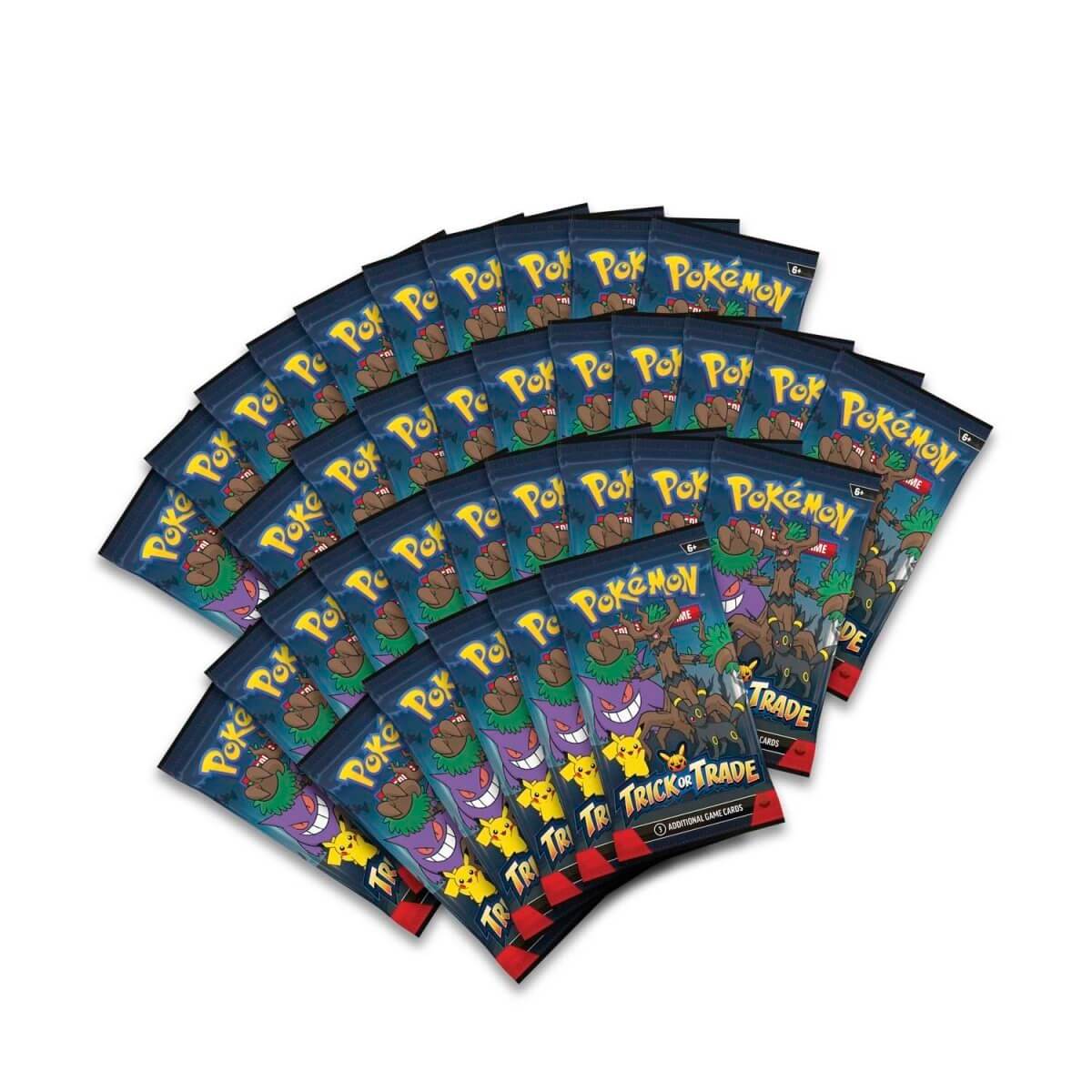 Pokémon Trick or Trade Halloween BOOster Bundle 2024 featuring multiple mini booster packs fanned out.